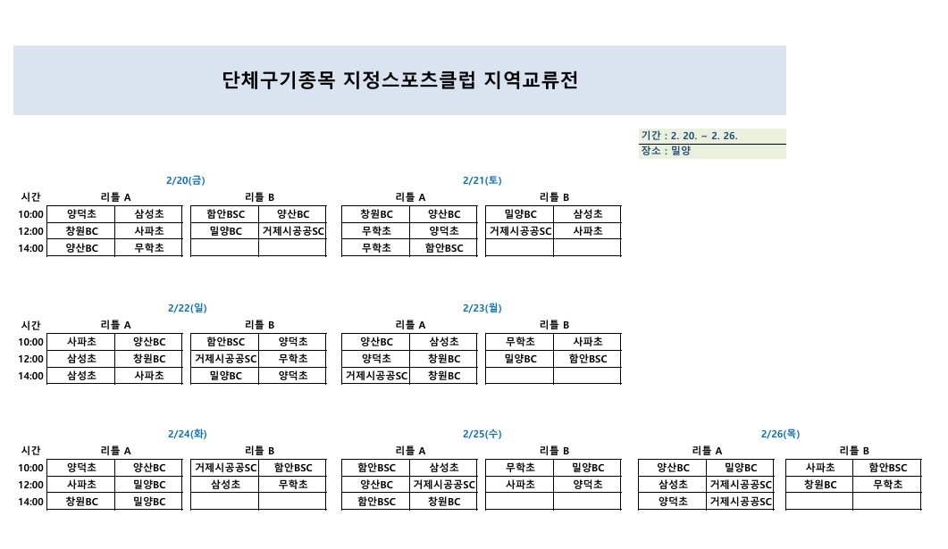 초등부 - 단체구기종목 지정스포츠클럽 지역교류전